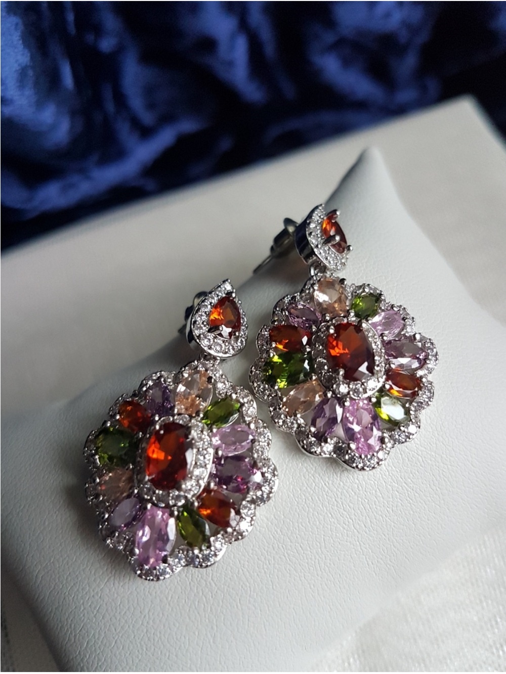 Swarovski Elements 925 Sterling Silver Multicolor Gemstone Earrings NEW